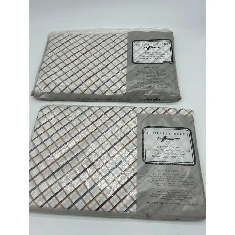 Lot of 2 Geoffrey Beene Fieldcrest Double Fitted Sheets NOS Vintage Percale